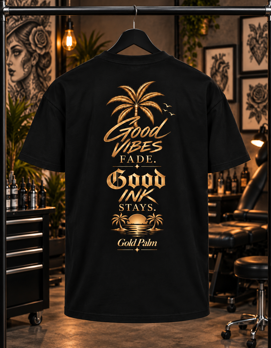Freeezy Gold Palm Oversized T-Shirt Schwarz 240g/m²