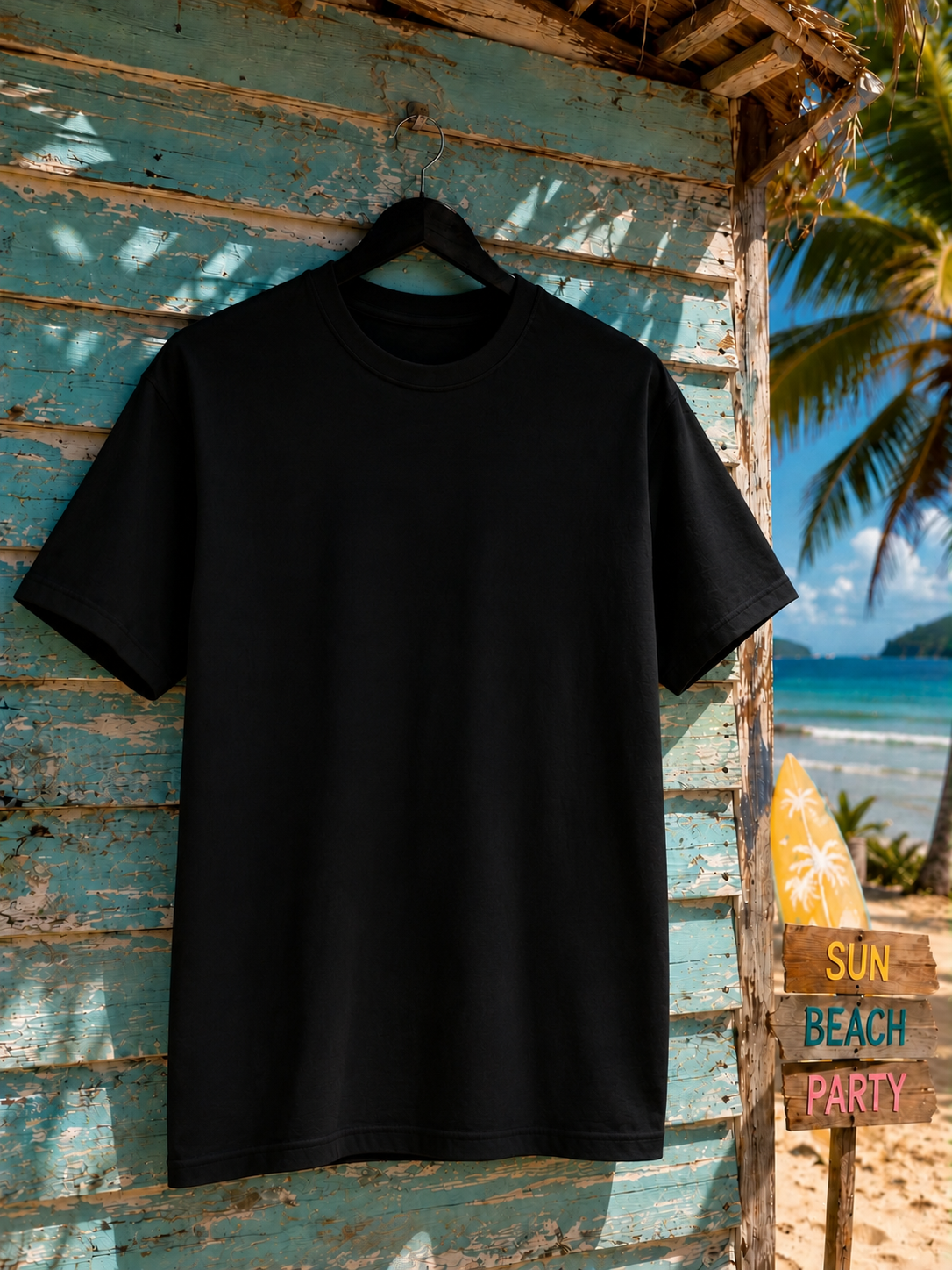 DJ BENE Feel The Beat – Feel The Summer  Oversized T-Shirt Schwarz 240g/m²