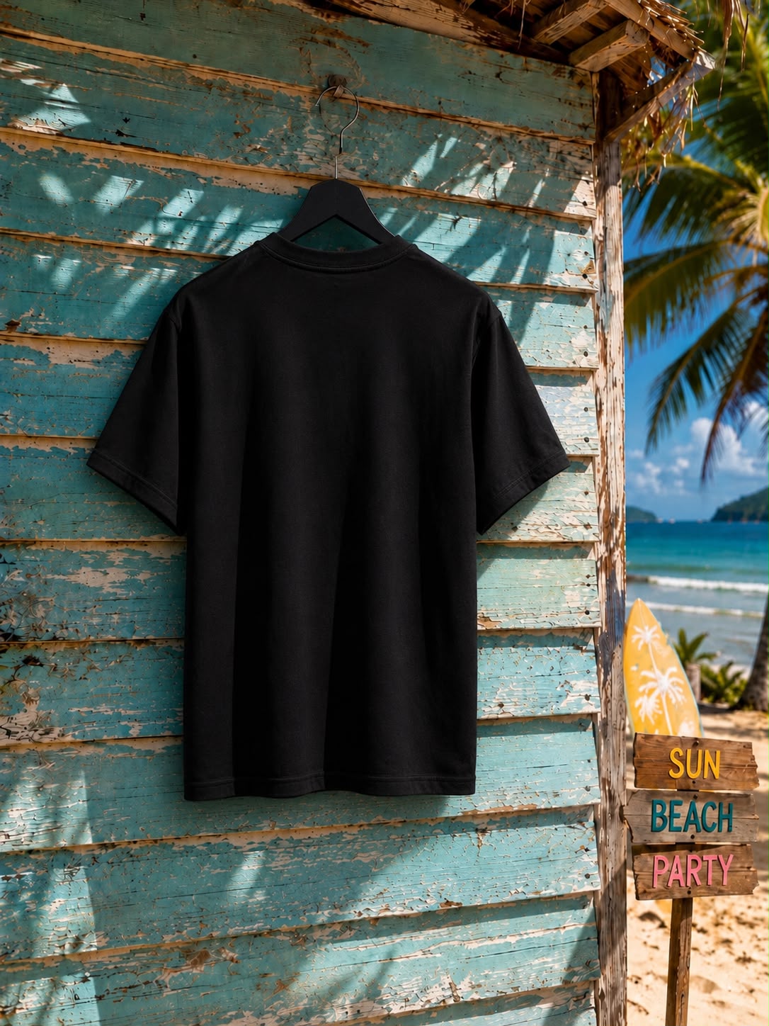 DJ BENE Feel The Beat – Feel The Summer  Oversized T-Shirt Schwarz 240g/m²