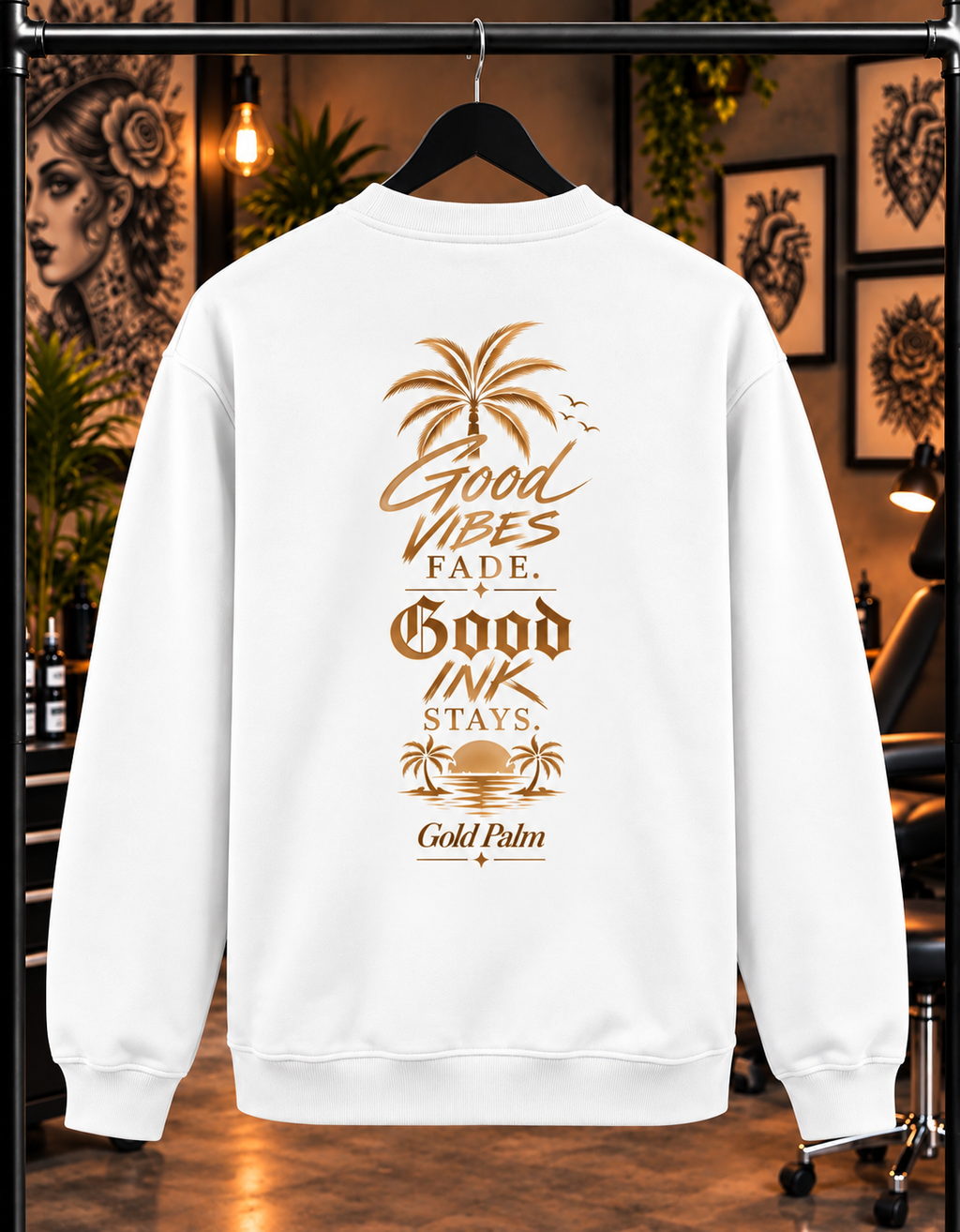 Freeezy Gold Palm Fluffy Sweatshirt Weiß 300g/m²