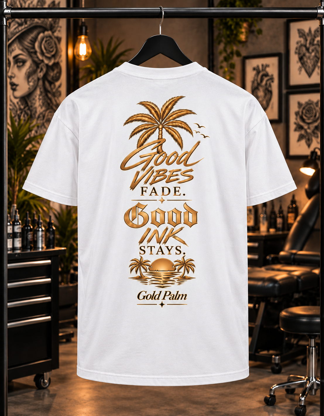 Freeezy Gold Palm Oversized T-Shirt Weiss 240g/m²