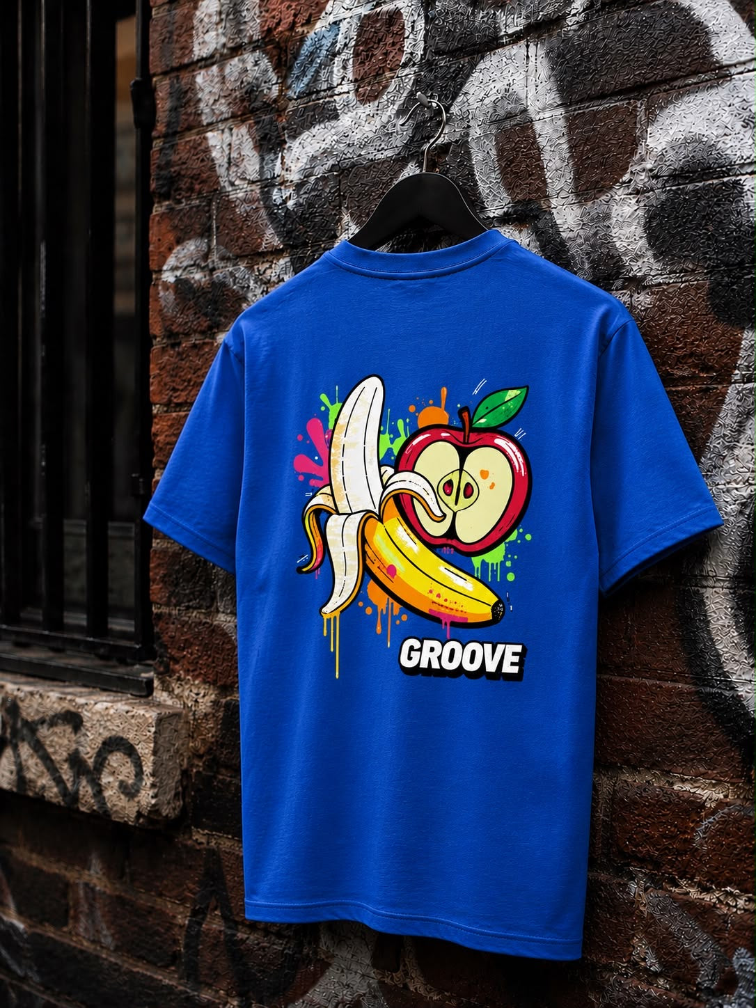 WO Banane & Apfel Oversized T-Shirt Blau 240g/m²
