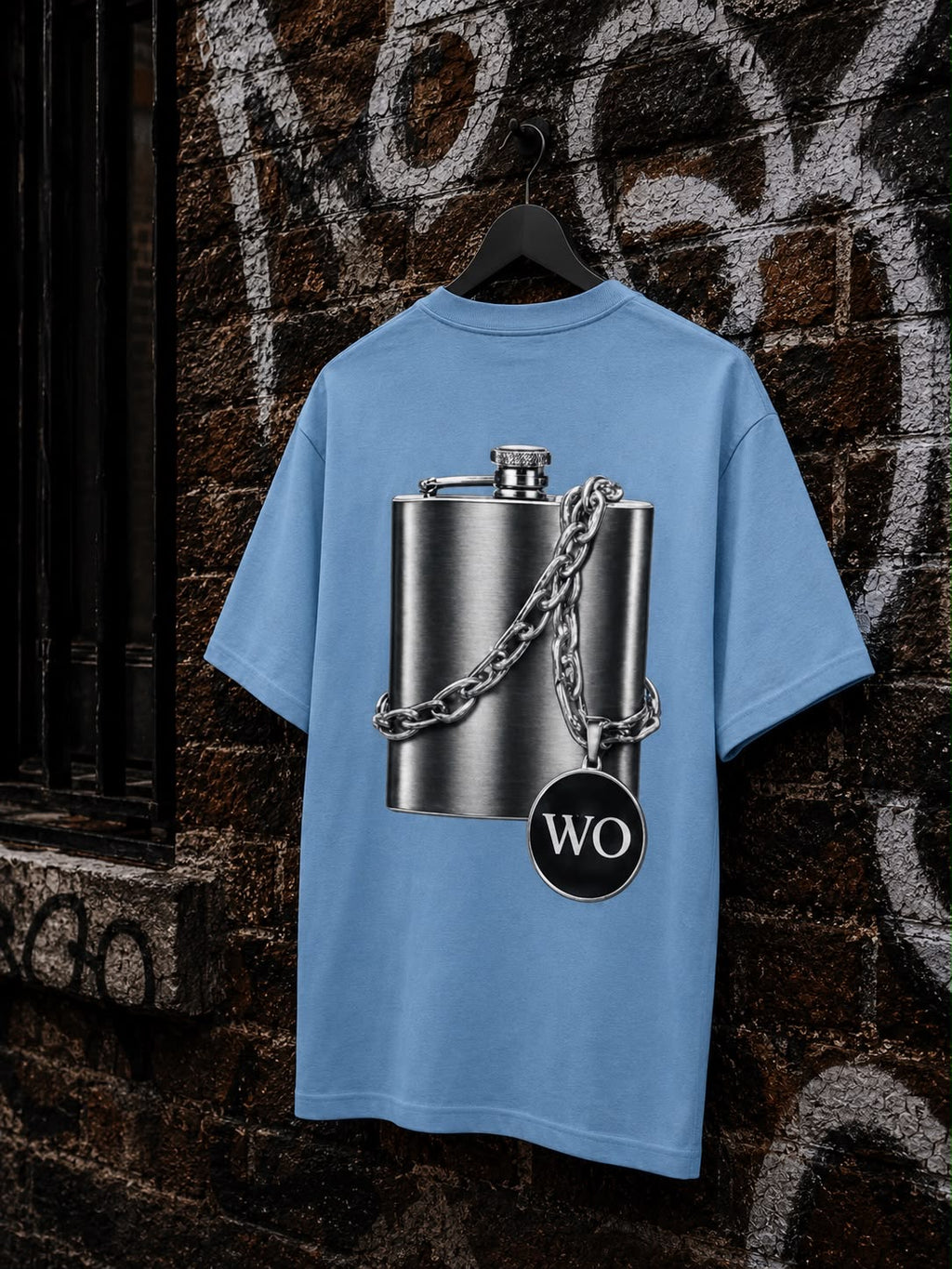 WO Flachmann Oversized T-Shirt – Hellblau 240g/m²