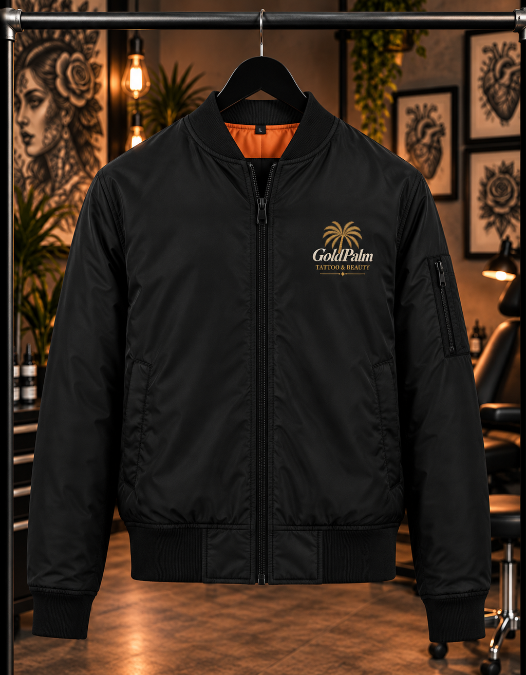 Freeezy Gold Palm Bomberjacke Schwarz