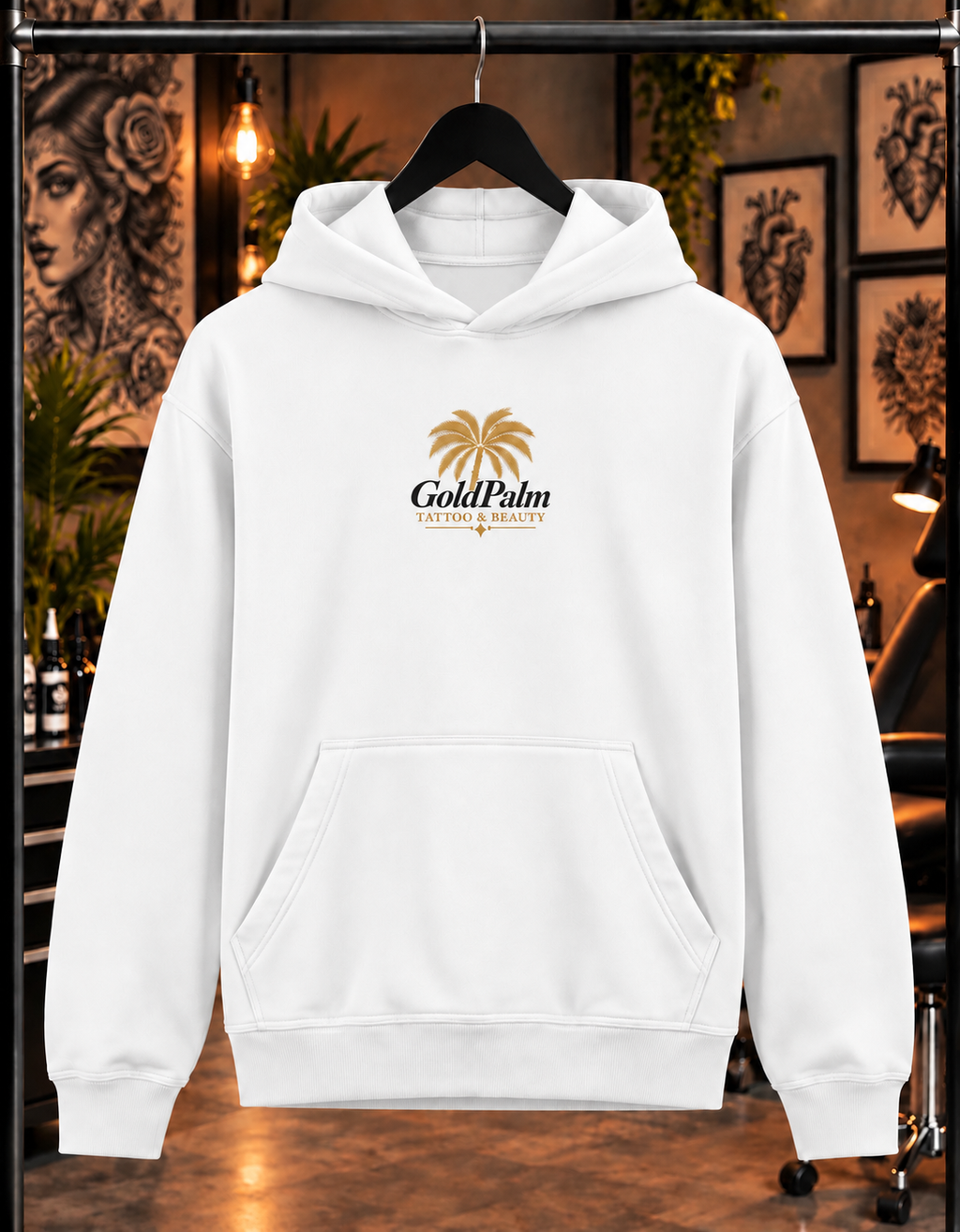 Freeezy Gold Palm Fluffy Hoodie Oversize Weiß 330g/m²