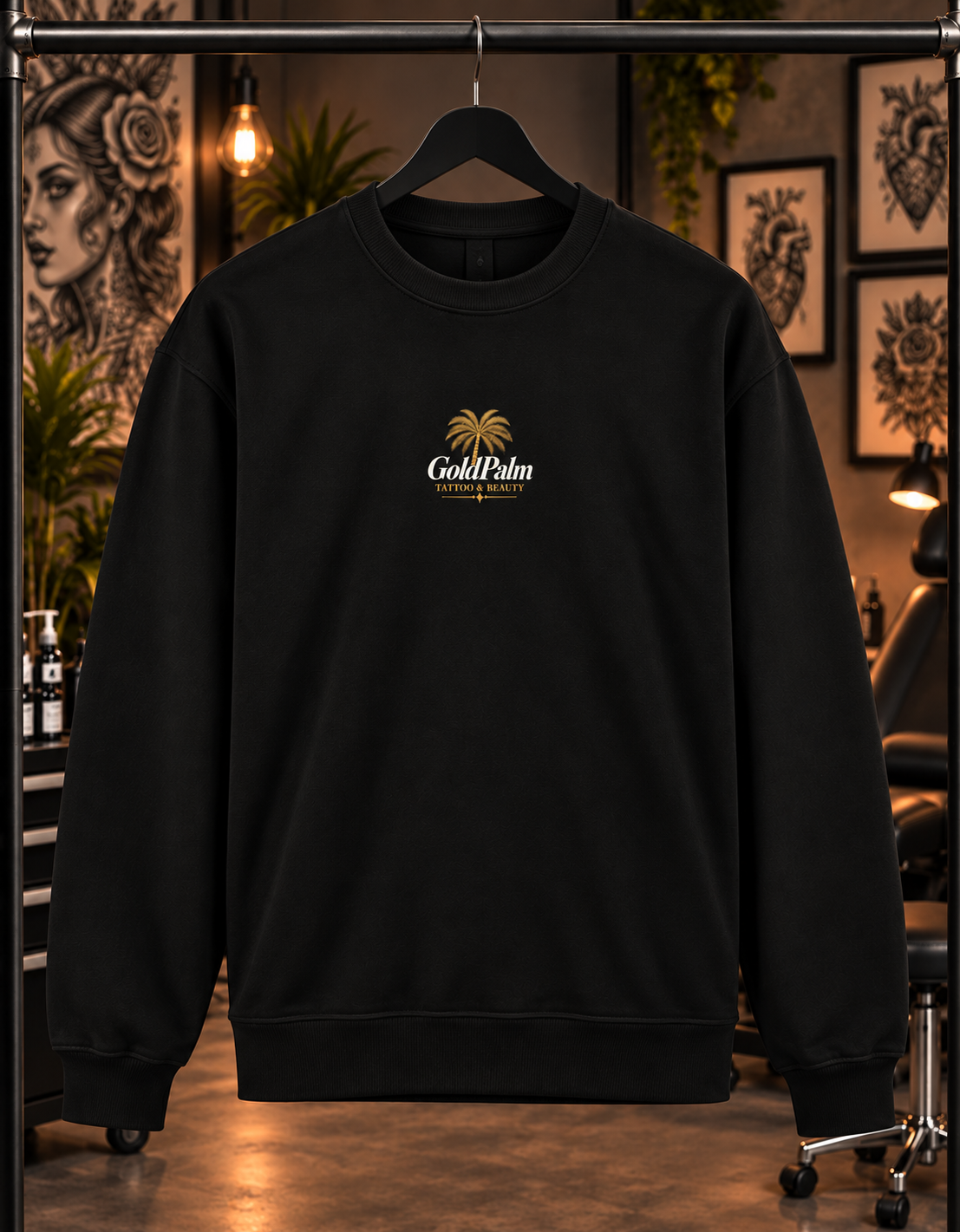 Freeezy Gold Palm Fluffy Sweatshirt Schwarz 300g/m²