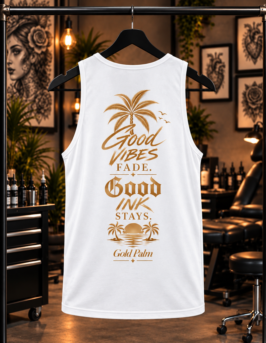 Freeezy Gold Palm Tank T-Shirt Weiß