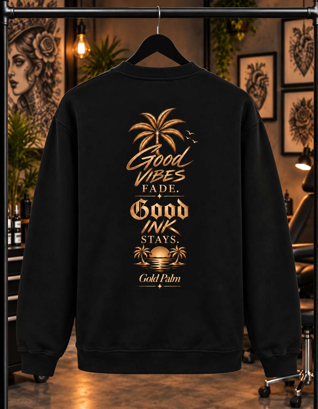Freeezy Gold Palm Fluffy Sweatshirt Schwarz 300g/m²