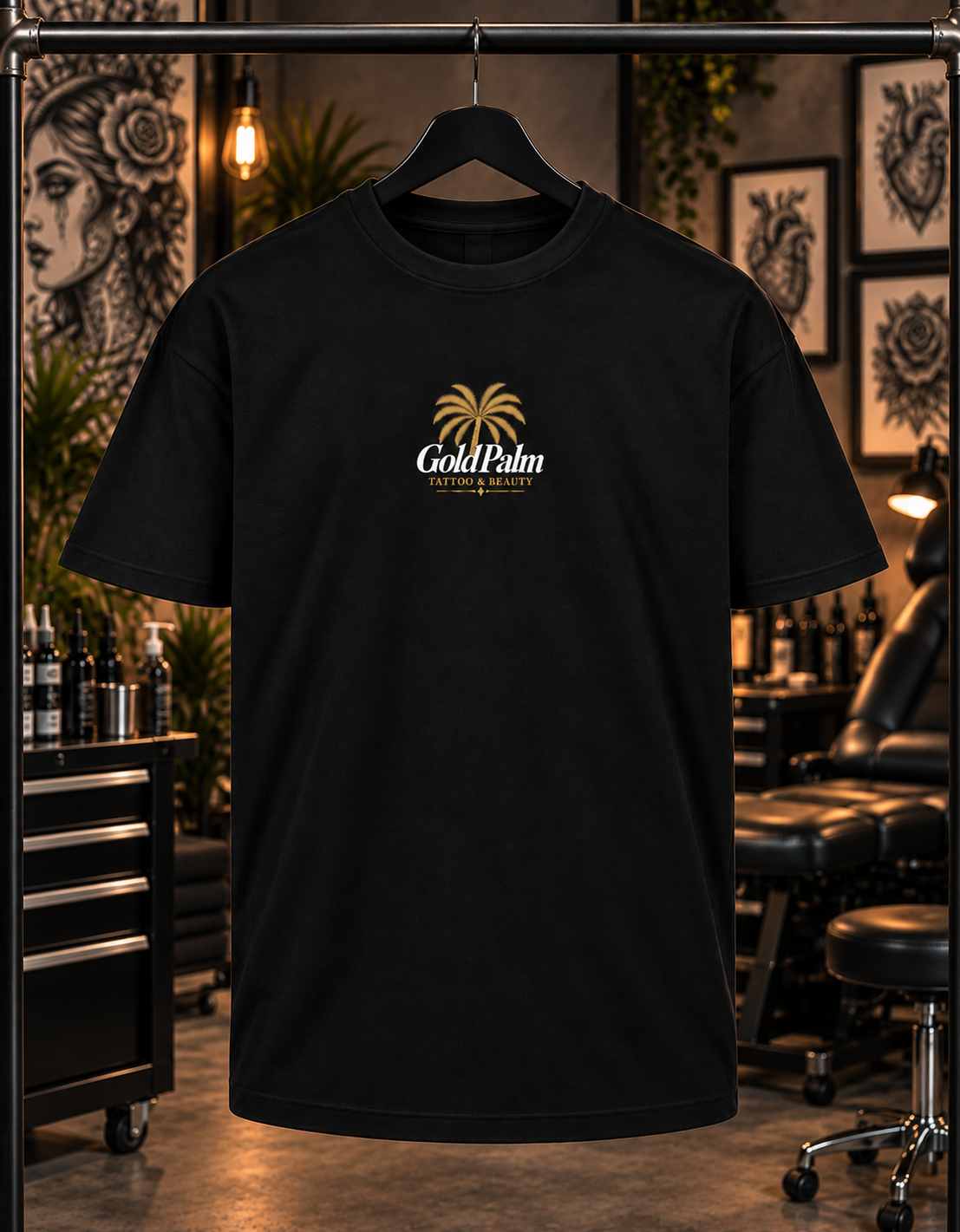 Freeezy Gold Palm Oversized T-Shirt Schwarz 240g/m²