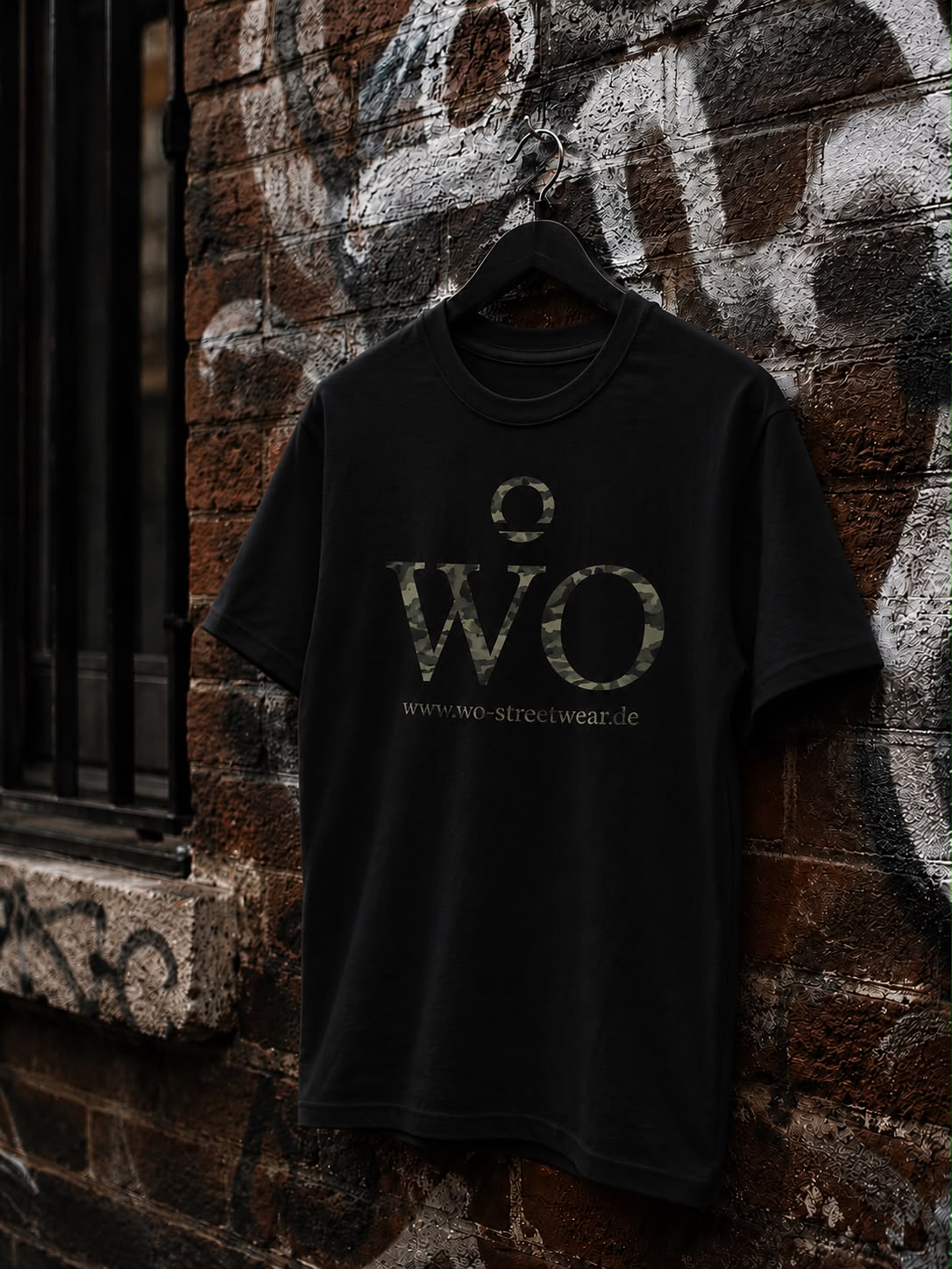 WO Camouflage Oversized T-Shirt Schwarz 240g/m²