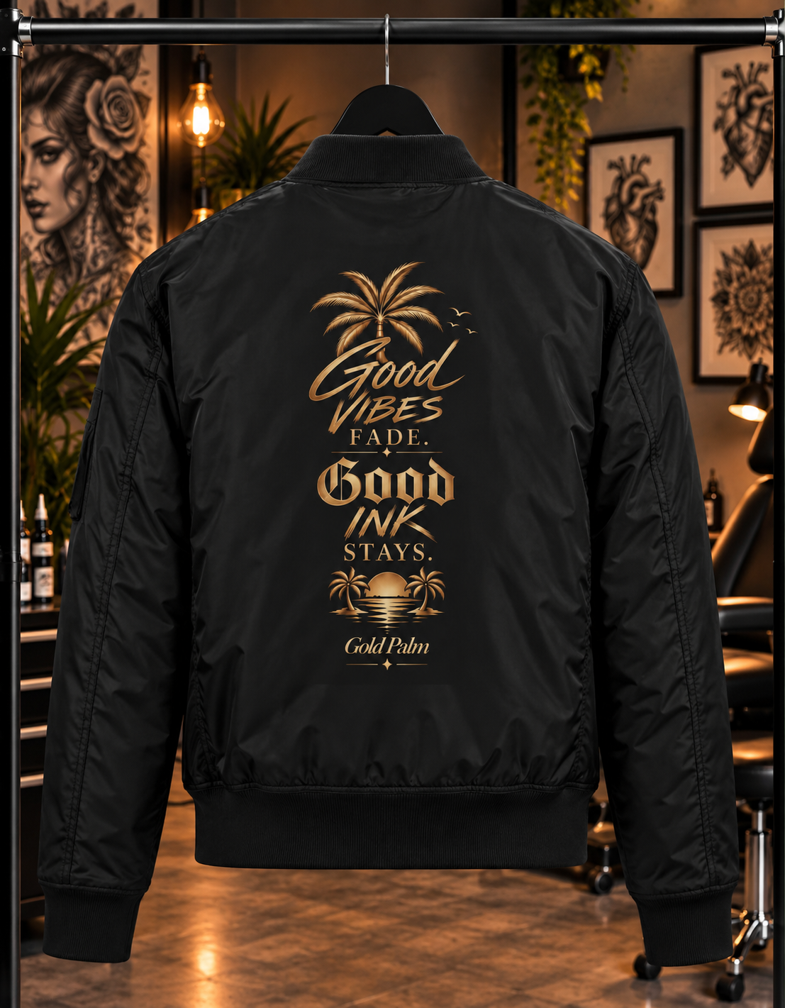 Freeezy Gold Palm Bomberjacke Schwarz
