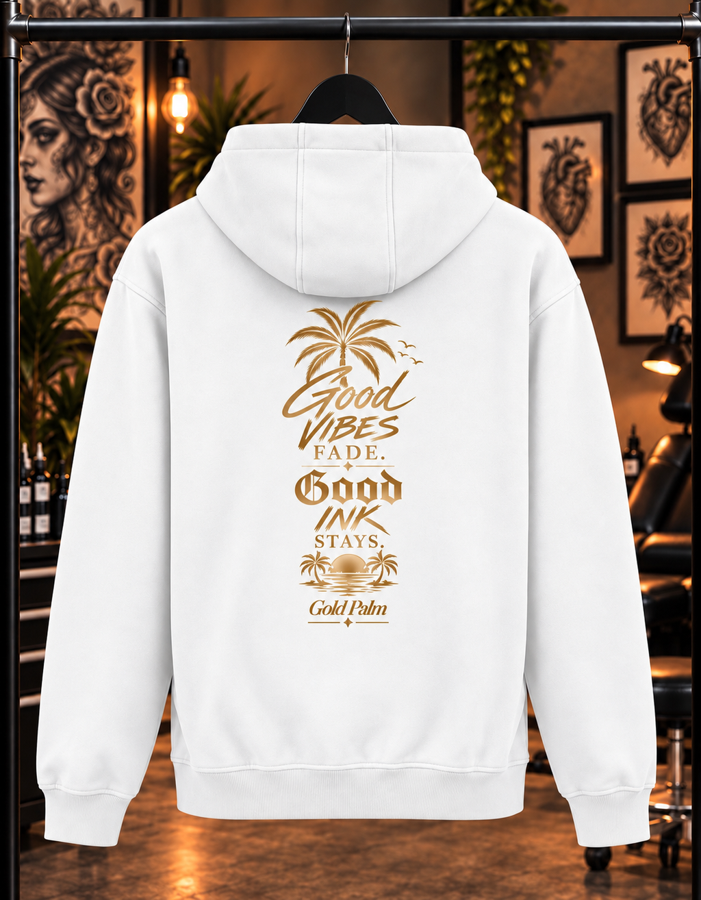 Freeezy Gold Palm Fluffy Hoodie Oversize Weiß 330g/m²