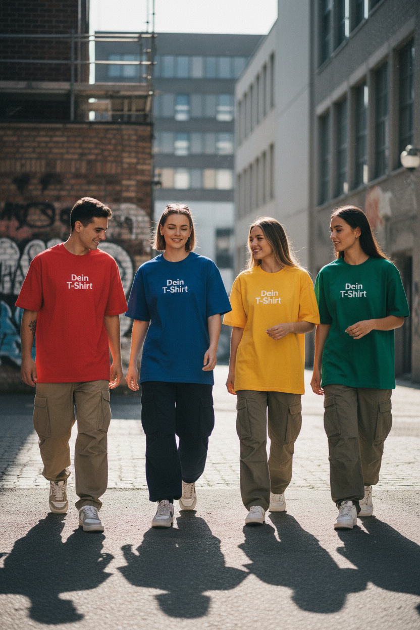Gruppe mit bunten T-Shirts