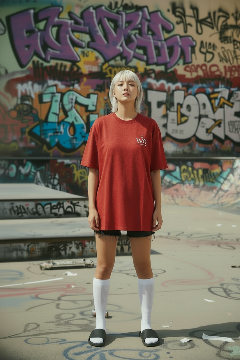 Rotes T-Shirt – Gesicht sichtbar